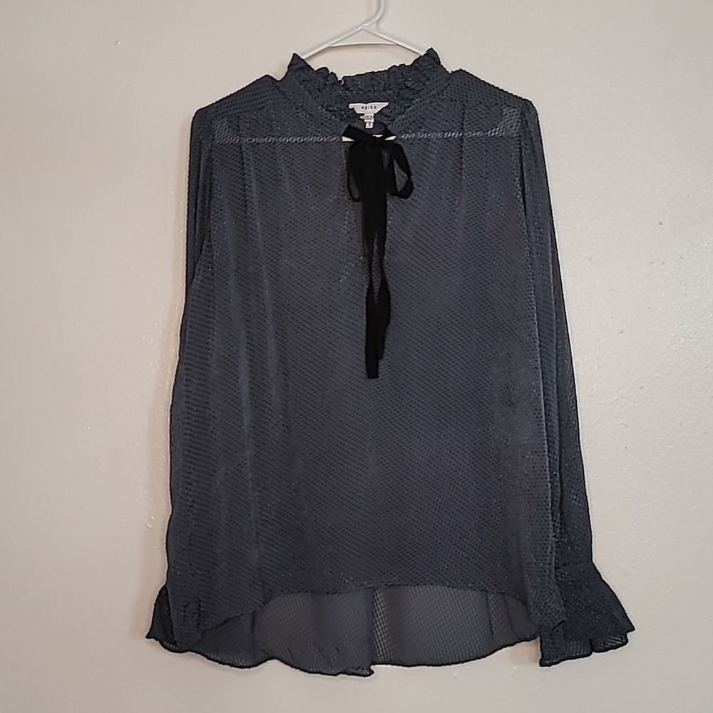 Reiss Jaquard Sheer Spotted Gray Black Top